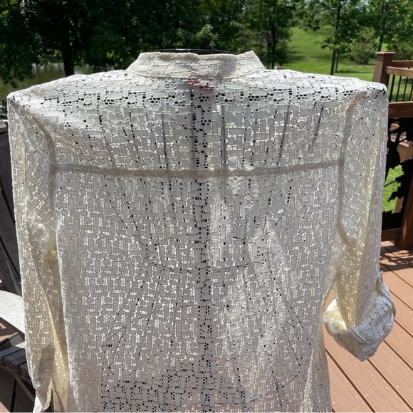 Hearts Of Palm Women's Ivory Golden Lace Blouse Sheer Size 14 - Picture 8 of 8